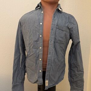 Abercrombie & Fitch Men's Blue Pinstripe Button Down Shirt